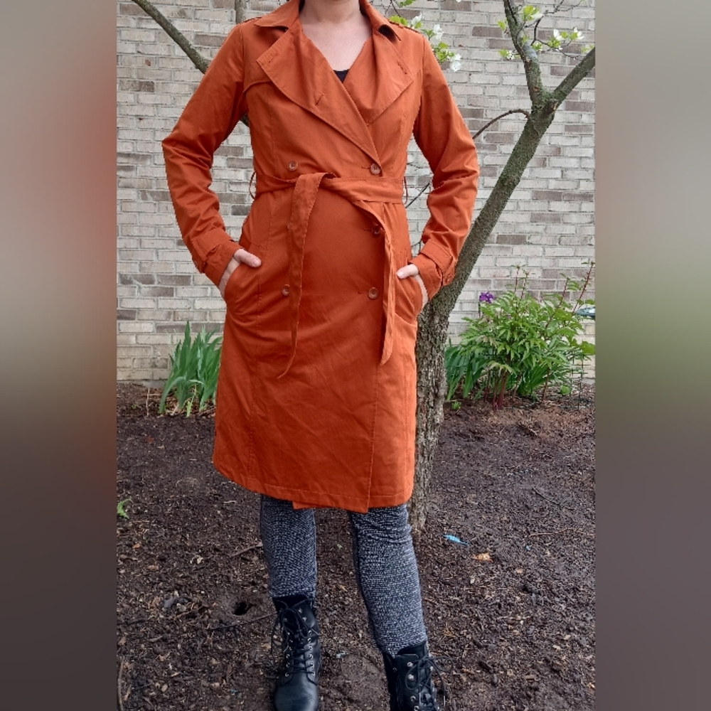 A new day burnt orange water resistant trench coat
